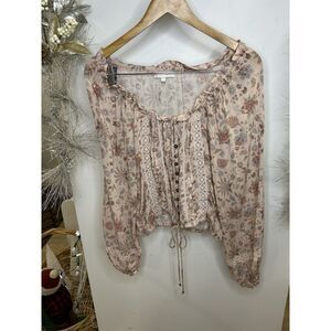 Olivaceous‎ Polyester Balloon Sleeve Cropped Blouse Small